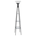 Sentinel - 3 Shelf Frosted Torchiere Floor Lamp With Shelves - Black
