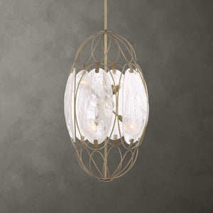 Valencia - 6 Light Glass Panel Pendant - Gold / White