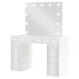 Winona - Makeup Vanity Set With Bulb Lit Mirror And Upholstered Stool - White
