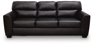 Midnight-colored Glennbre stationary sofa by Signature Design by Ashley® with plush cushions and sleek fabric upholstery.