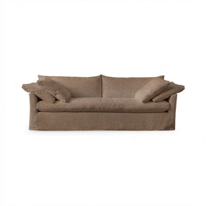 Cassiano slip cover sofa by Classic Home, stationary sofa with neutral fabric and plush cushions, modern and comfortable living room furniture.