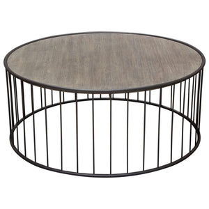 Gibson 38" Round Cocktail Table with Grey Oak Finished Top and Metal Base by Diamond Sofa