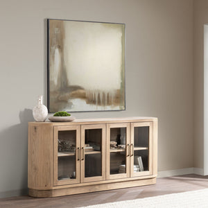 Classic Home Vander 4-door buffet with wooden finish, featuring storage cabinets and a sleek design for dining room decor.
