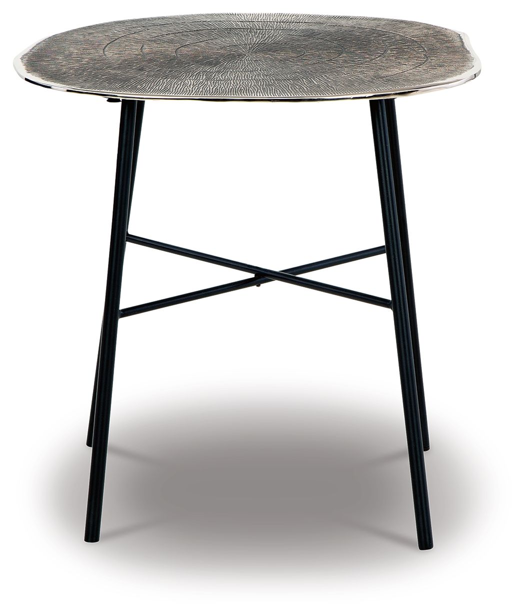 Laverford - Round End Table - Chrome / Black - R&R Furniture Gallery (Fountain Valley, CA)