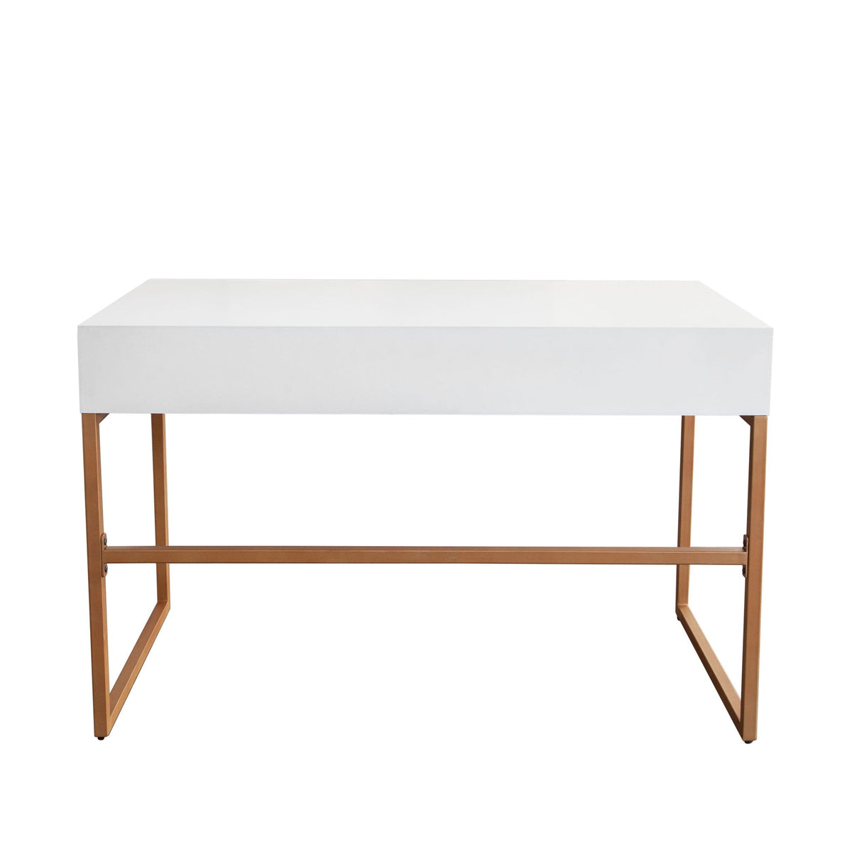 Spectrum 2-Drawer Solid Mango Wood Desk in White Finish w/ Gold Finished Iron Legs by Diamond Sofa
