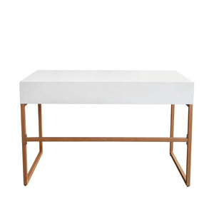 Spectrum 2-Drawer Solid Mango Wood Desk in White Finish w/ Gold Finished Iron Legs by Diamond Sofa