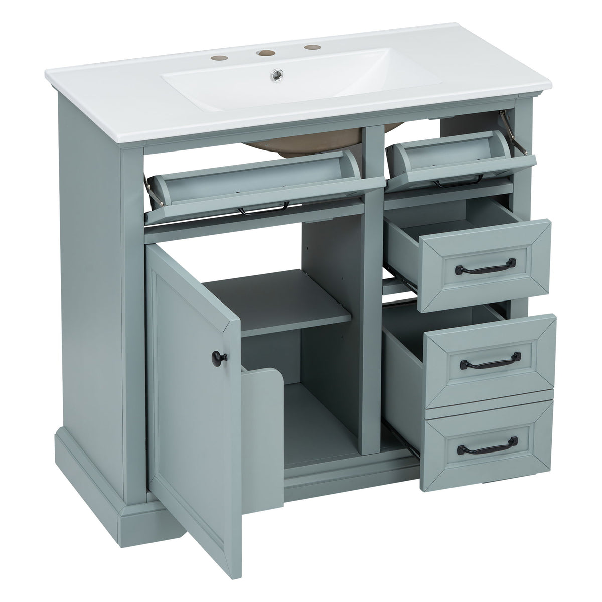 36" Bathroom Vanity With Sink, 2 Tip Out Drawers, Soft Close Hinges