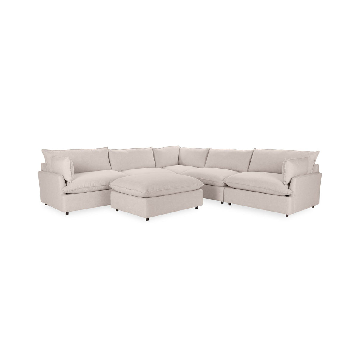 Classic Home Caplan 6-piece modular sectional with ottoman, modern 2-piece living room set featuring plush cushions and stylish design.