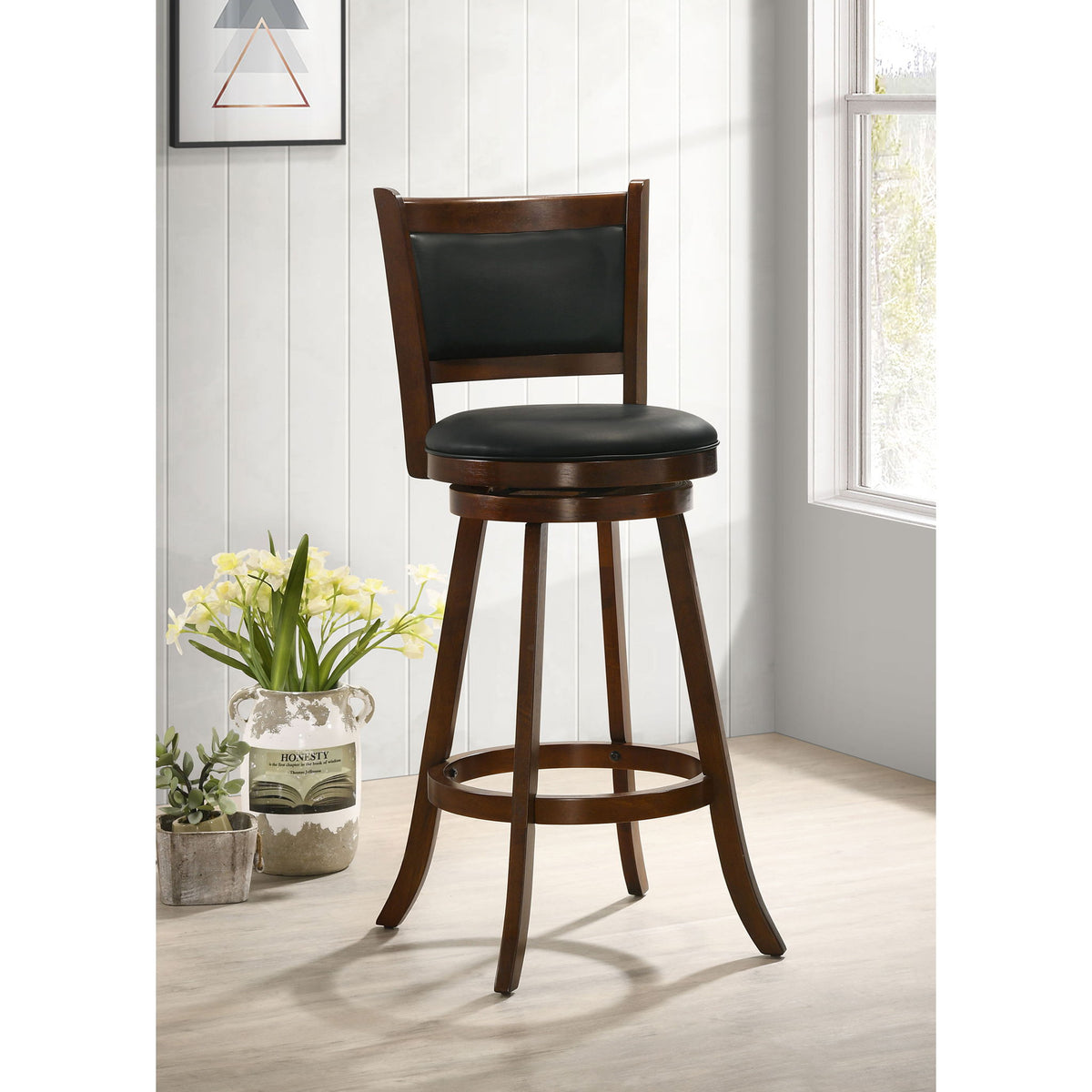 Swivel Stool With Upholstered Seat (Set of 2) - Black / Brown