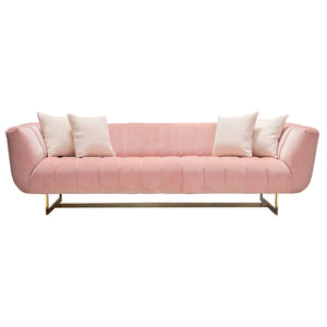 Venus Sofa in Blush Pink Velvet w/ Contrasting Pillows & Gold Finished Metal Base by Diamond Sofa