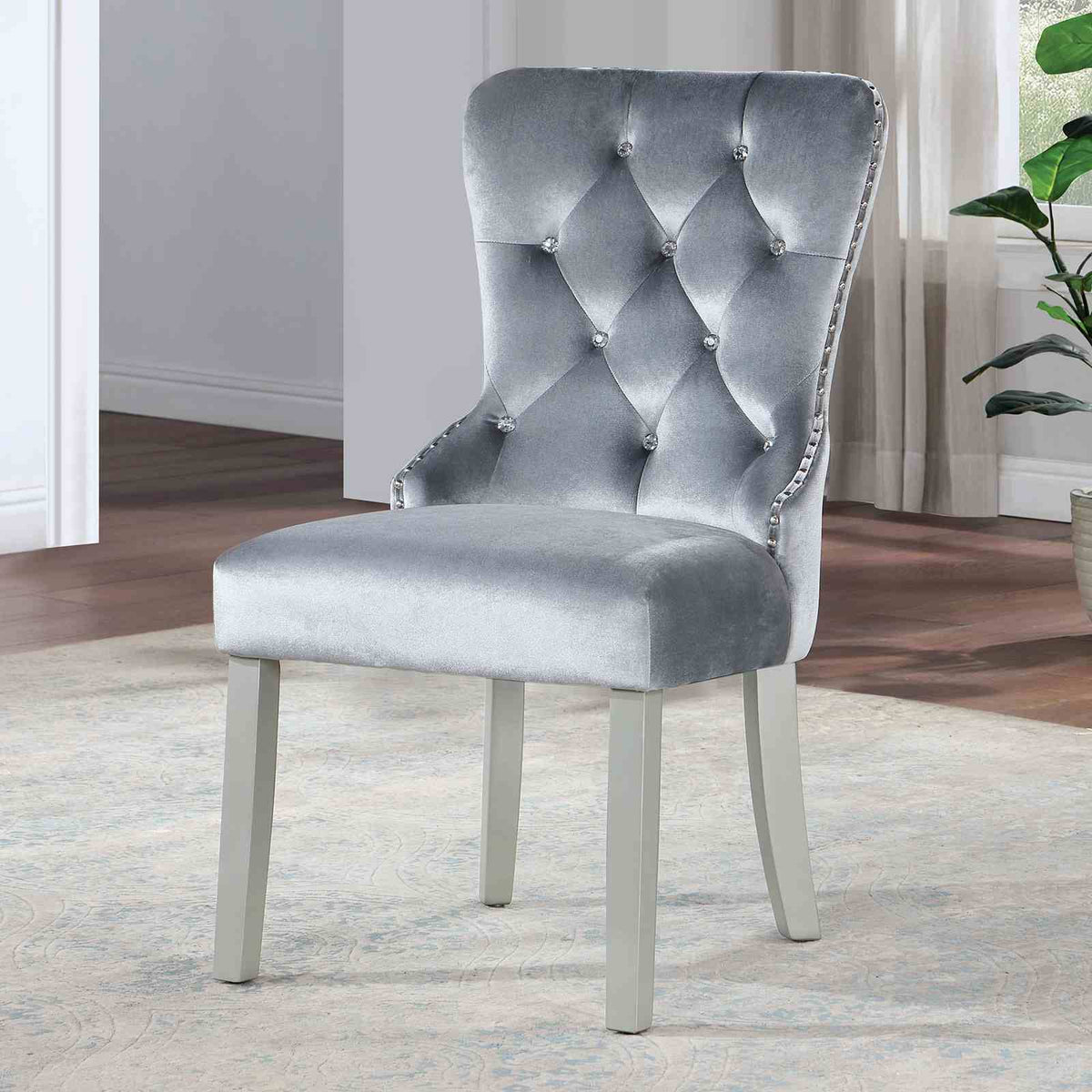 Adalia - Wingback Chair (2/CTN), Silver/Dark Gray