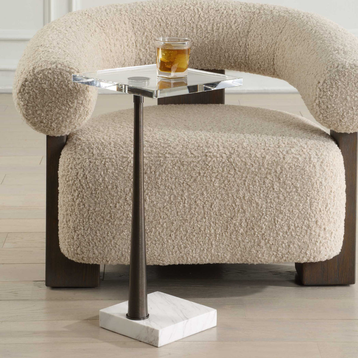 Pelton - Marble Glass Drink Table - Bronze / White