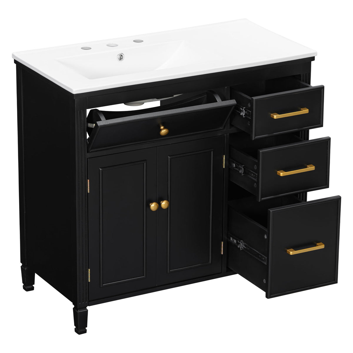 Bathroom Vanity With Sink Top, 3 Soft Closing Drawers