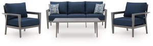 Gali - Sofa / Chairs / Table Set (Set of 4) - Gray / Blue - R&R Furniture Gallery (Fountain Valley, CA)