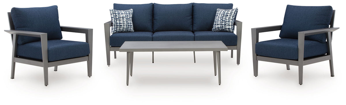 Gali - Sofa / Chairs / Table Set (Set of 4) - Gray / Blue - R&R Furniture Gallery (Fountain Valley, CA)