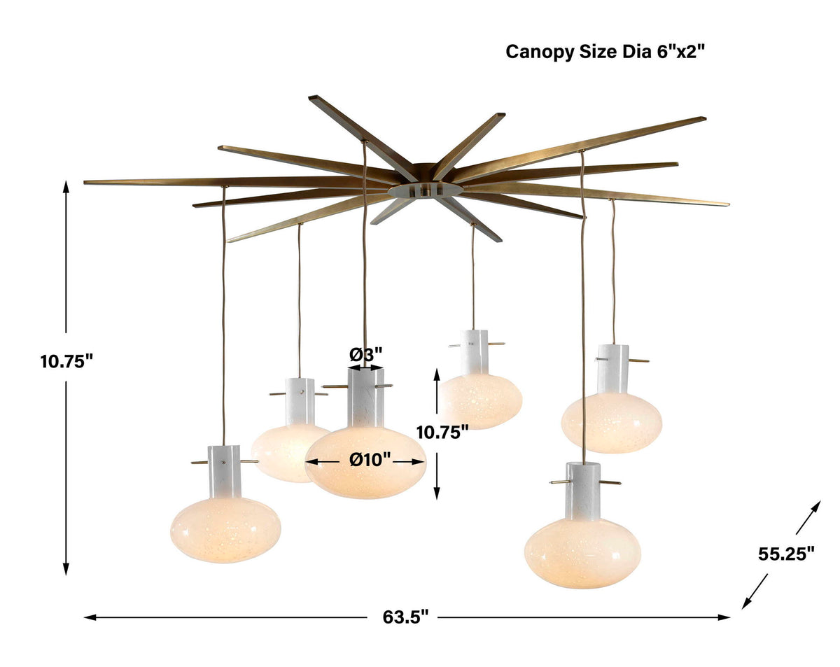 Superstar - 6 Light Pendant - Brass / White