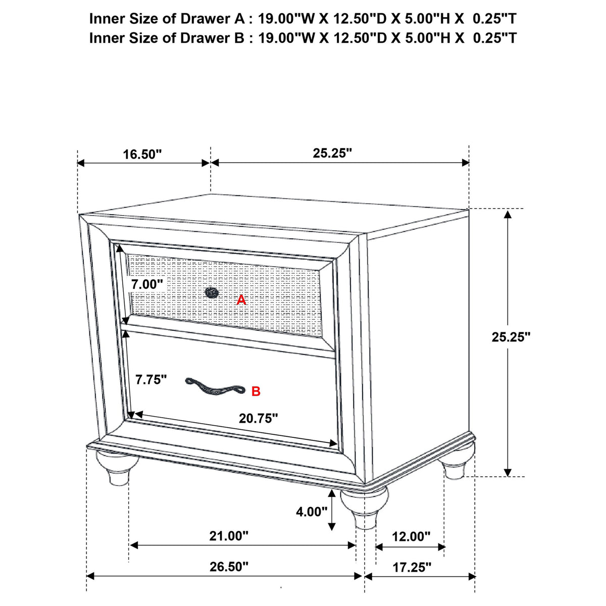 Barzini - 2 Drawer Nightstand Storage - White