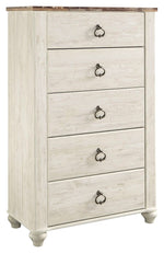 Willowton - Five Drawer Chest - Brown / Beige / White - R&R Furniture Gallery (Fountain Valley, CA)