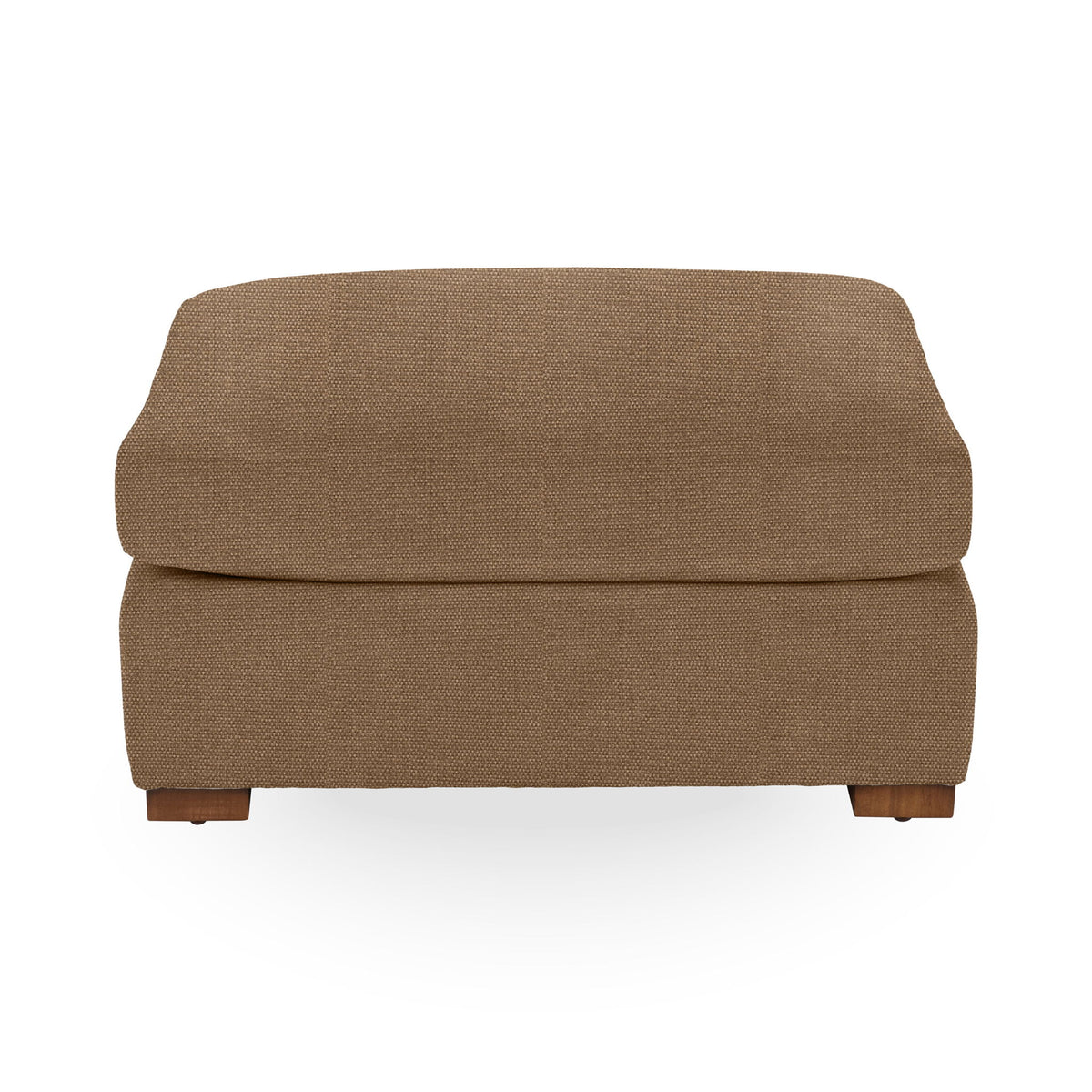 Classic Home Audrey upholstered ottoman with plush fabric and wooden legs, serving as a stylish and functional accent piece.