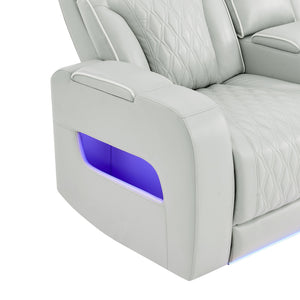 Julian - Power Console Reclining Loveseat, LED & Speaker - Silver
