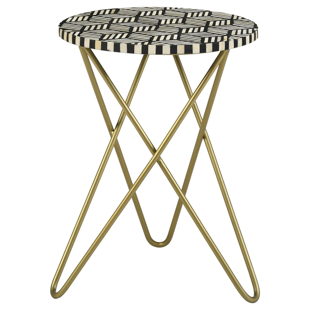 Top Accent Table With Mosaic Design, Circular Tabletop - Gold