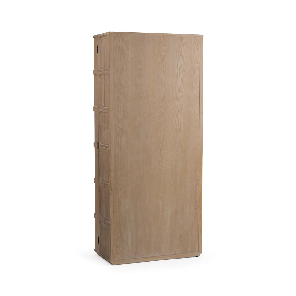 Classic Home Corin tall accent cabinet with wood finish and sleek design, featuring doors and storage shelves.