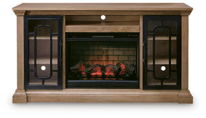 Signature Design by Ashley Wittenmyer TV stand with open shelves and storage compartments in a modern wood finish.