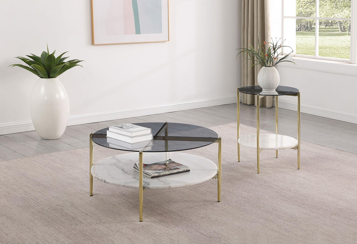 Jonelle 2-piece Round Coffee and End Table Set Gold
