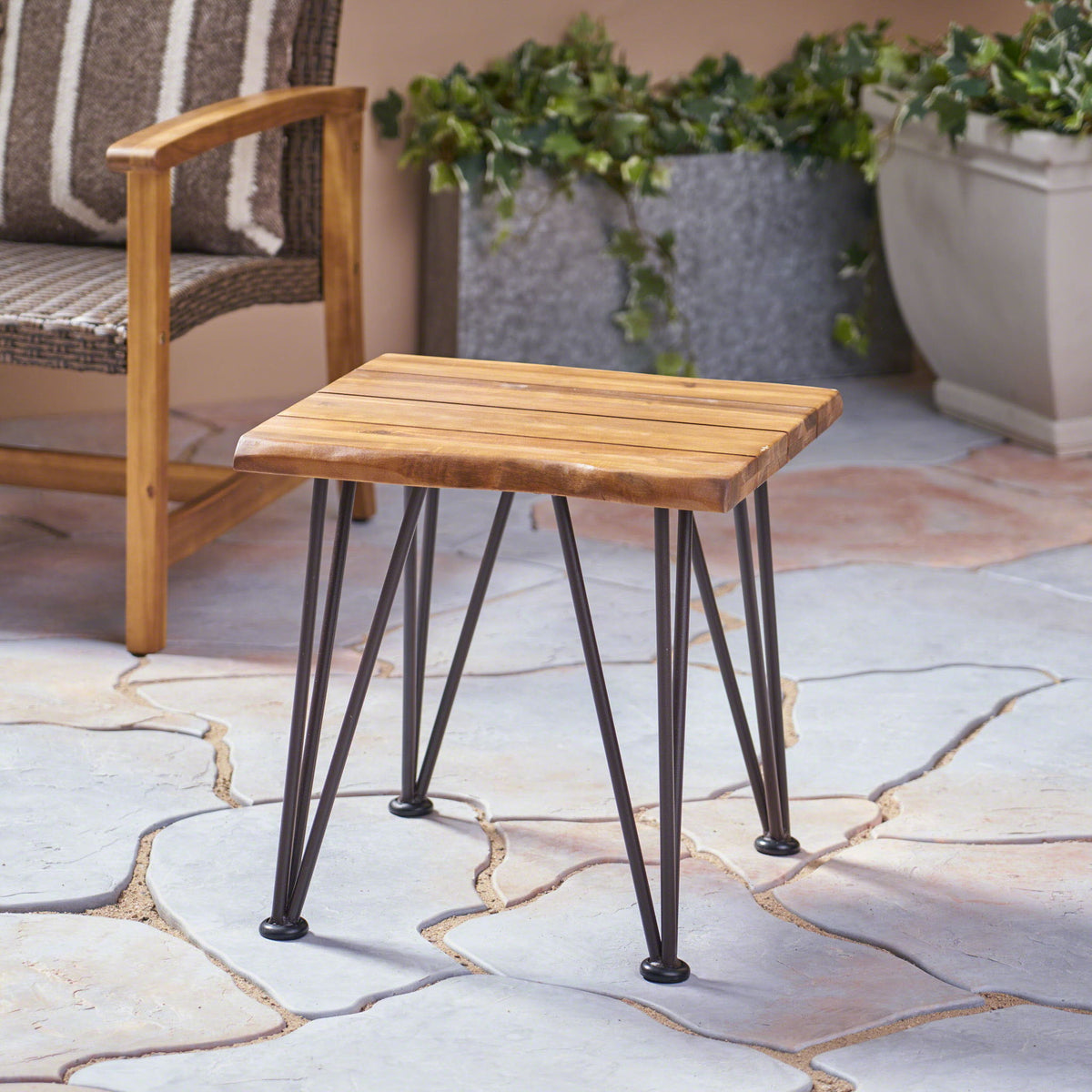 Zion - Outdoor Industrial Iron And Coffee Table - Teak