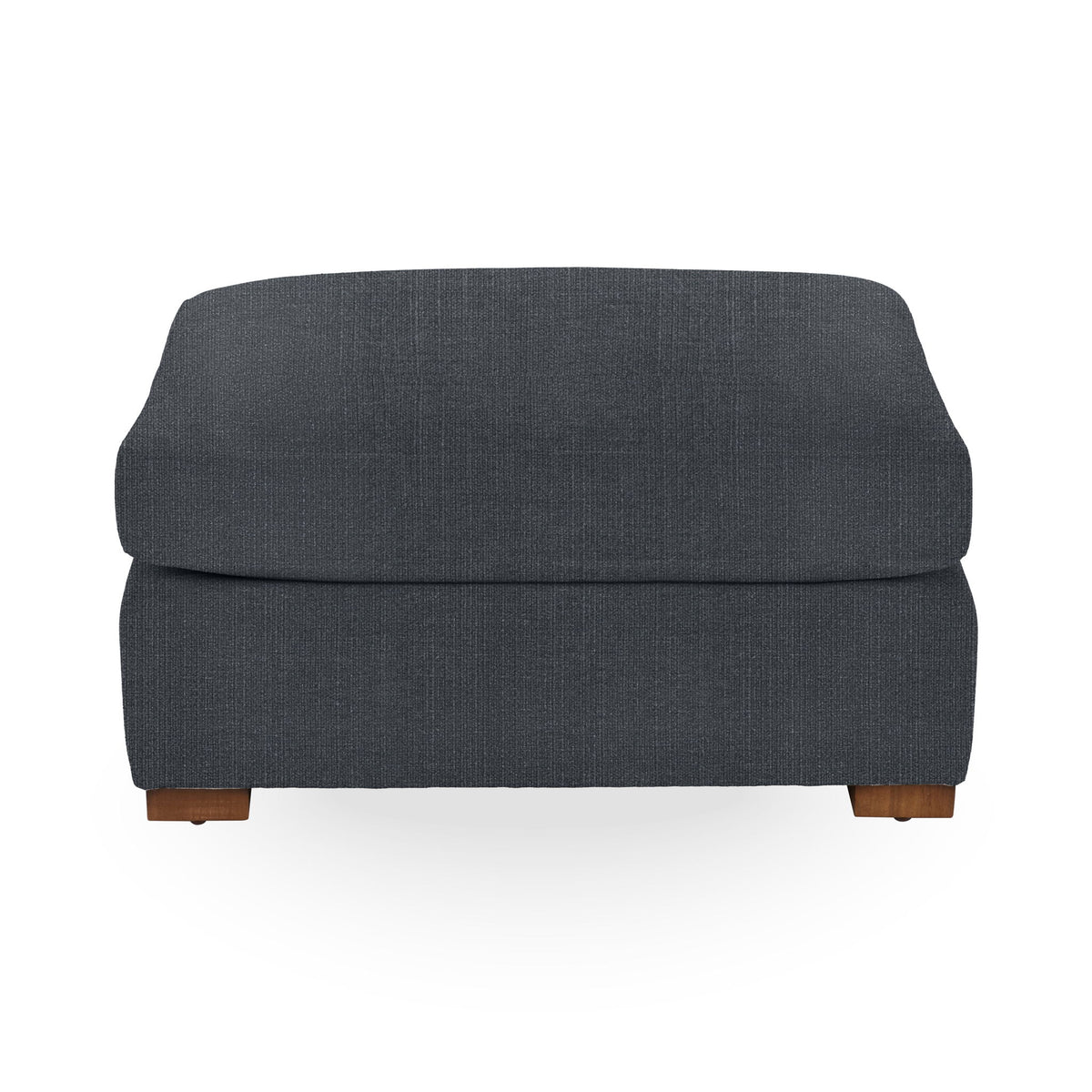 Classic Home Audrey upholstered ottoman with fabric cushioning and wooden legs, ideal as a footrest or extra seating.