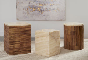 One Stone Wood Tile End Table in Onyx and Solid Teak