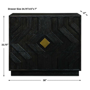 Faulkner - 3 Drawer Modern Chest - Black / Brass