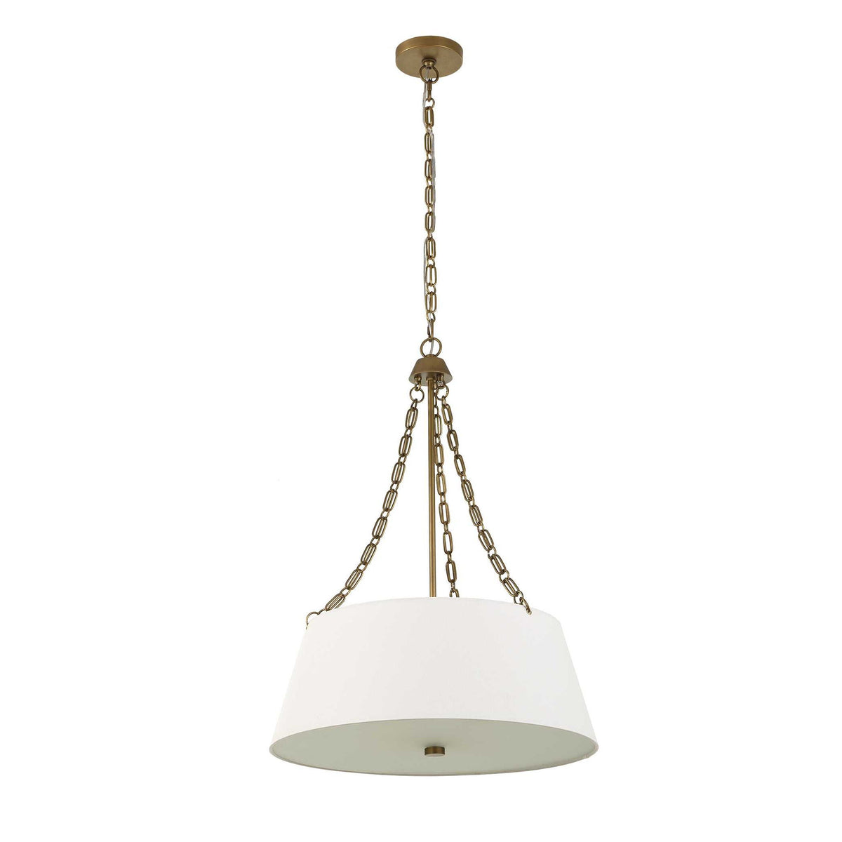 Uttermost Andalucia 4-light gold and white drum pendant lighting fixture hanging from ceiling.