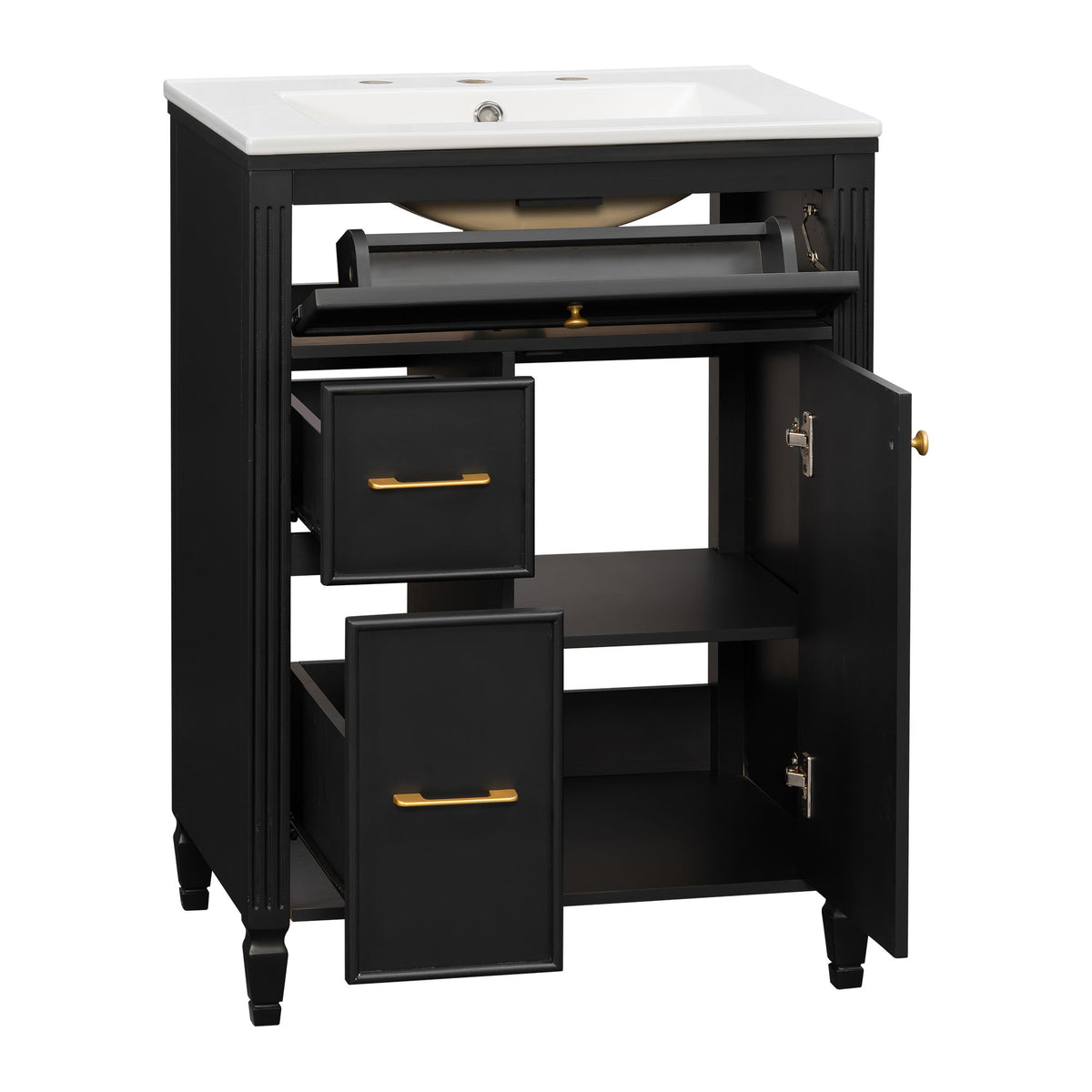 Freestanding Bathroom Vanity With Sink, Soft Close Door, Tip Out Drawer