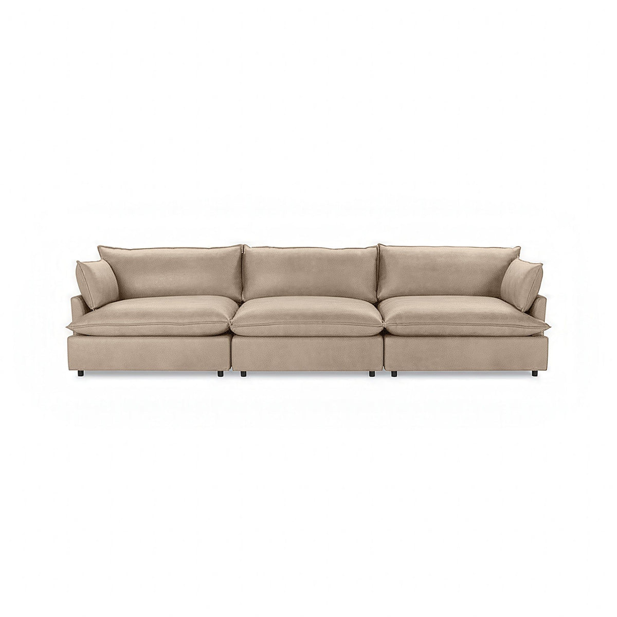 Classic Home Caplan modular sectional in neutral fabric, showcasing a spacious stationary sectional with plush cushions and wide armrests.