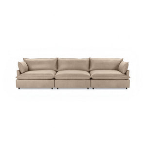 Classic Home Caplan modular sectional in neutral fabric, showcasing a spacious stationary sectional with plush cushions and wide armrests.