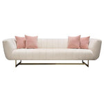Venus Cream Fabric Sofa w/ Contrasting Pillows & Gold Finished Metal Base