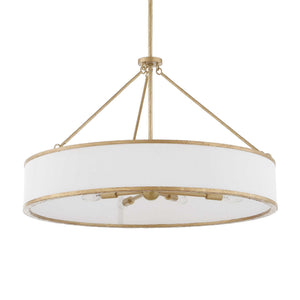 Uttermost Algiers 8-light drum pendant chandelier with gold and white finish, featuring modern design and drum-shaped shade.