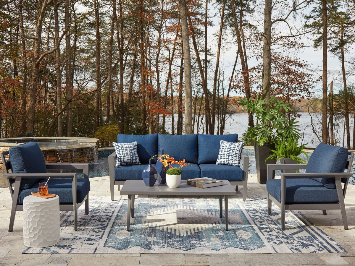 Gali - Sofa / Chairs / Table Set (Set of 4) - Gray / Blue - R&R Furniture Gallery (Fountain Valley, CA)