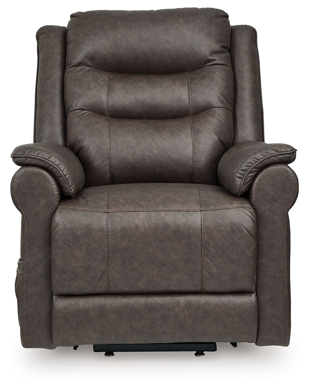 Signature Design by Ashley Oatman Power Lift Recliner in a comfortable fabric with padded armrests and a reclining footrest.