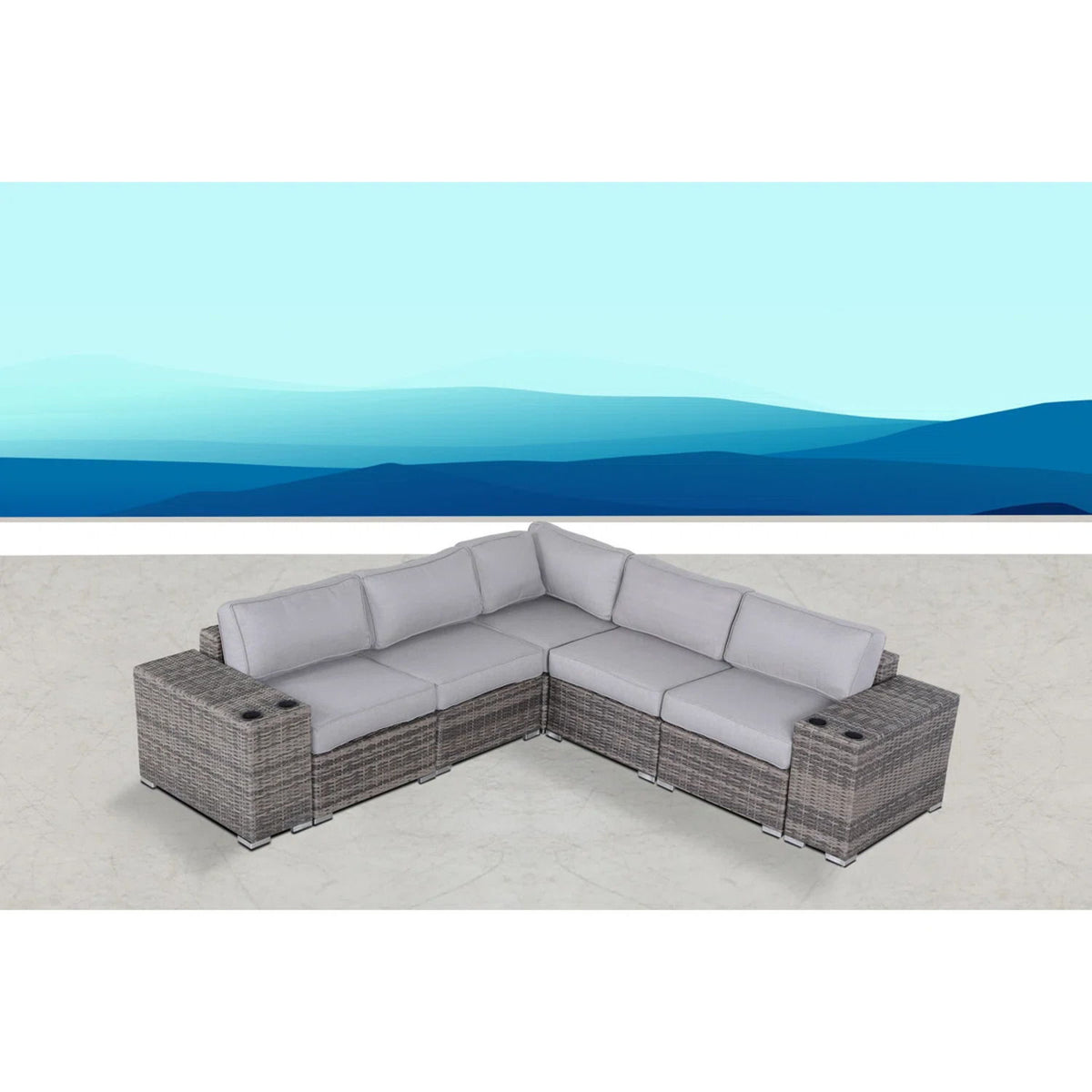 Modern Rattan Wicker Seating Group With Cushions