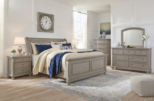 Signature Design by Ashley Lettner sleigh bed set, 6-piece bedroom set with elegant wooden bed frame and coordinating furniture pieces.