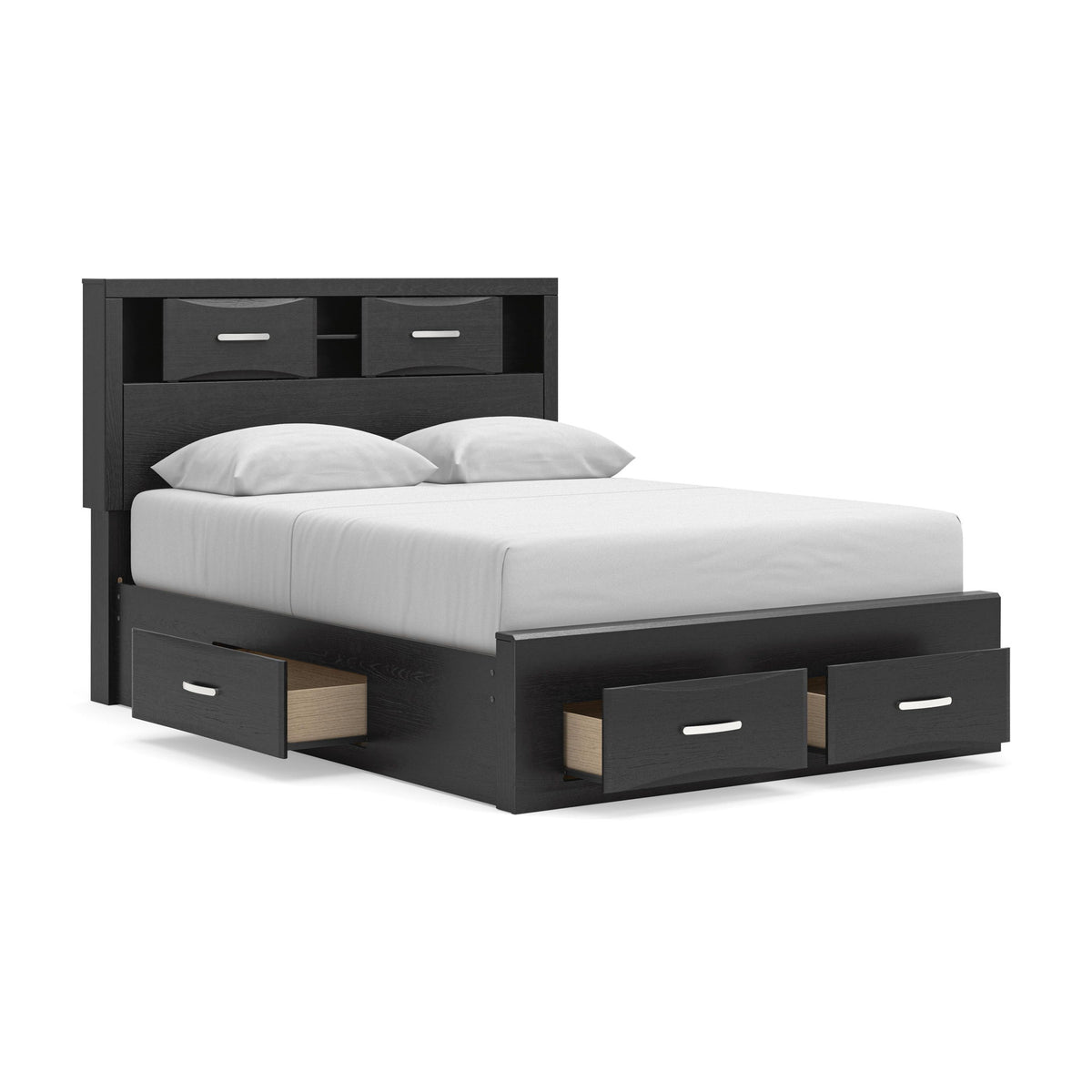 Stabotta - Queen Bookcase Bed With Storage Footboard And 2 Under Bed Storage Units - Black