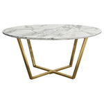 Vida 35" Round Cocktail Table w/ Faux Marble Top and Brushed Gold Metal Frame by Diamond Sofa