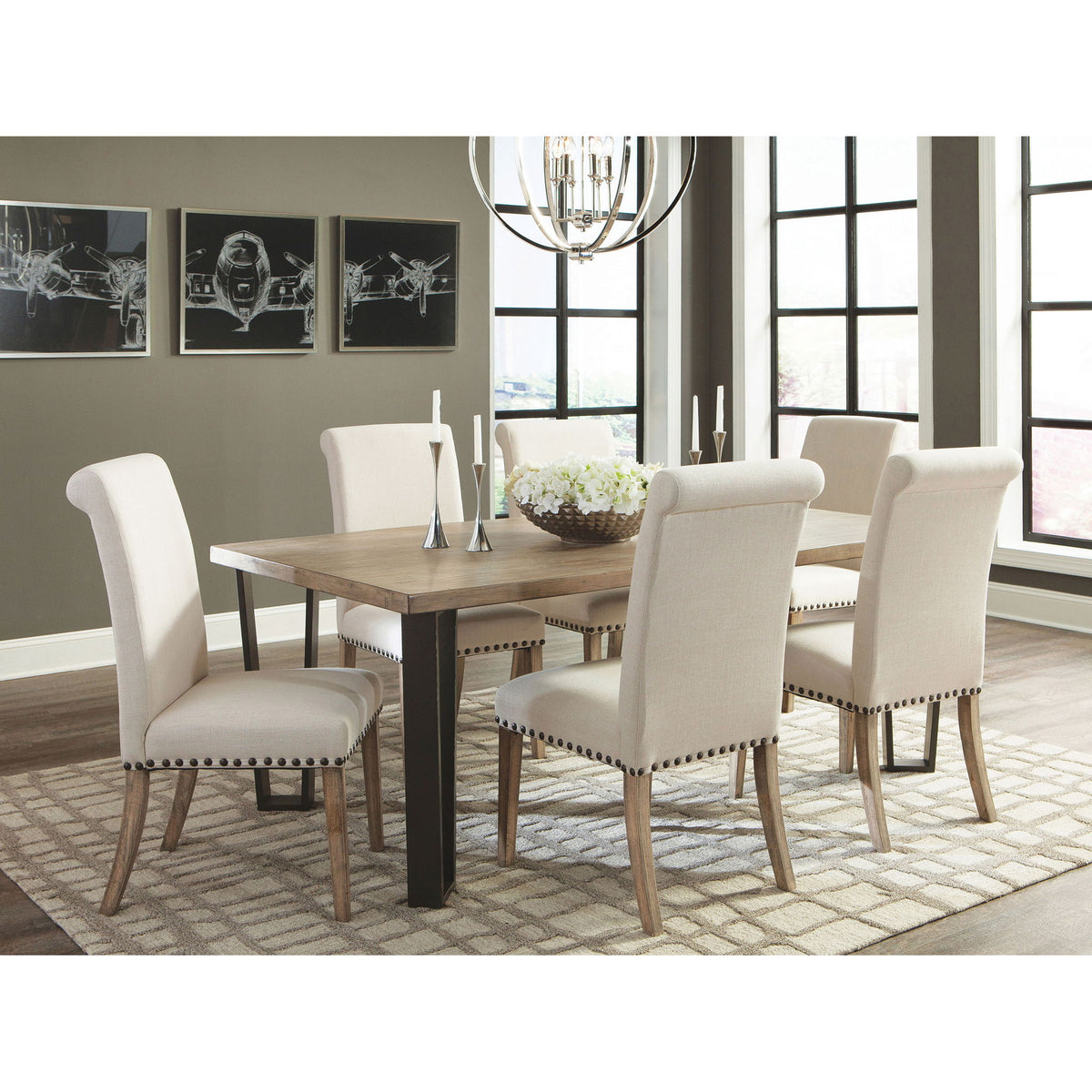 Upholstered Dining Chair With Rolled Edge Seat Back (Set of 2) - Beige