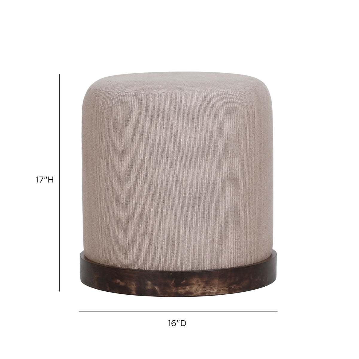 TOV Furniture Como Burl and Cotton Jute Accent Stool in peach with woven burl and cotton fabric upholstery, stylish and compact.