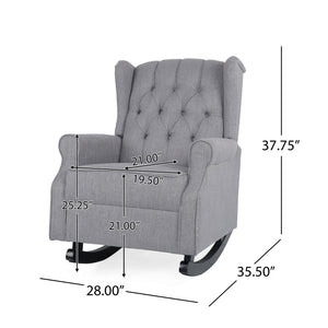 Gray Sheila fabric tufted wingback rocking chair by Noble House with plush upholstery and a sturdy wooden base.
