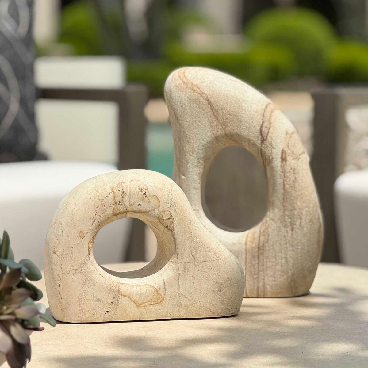 Stone Flow - Outdoor Sculptures (Set of 2) - Brown / White