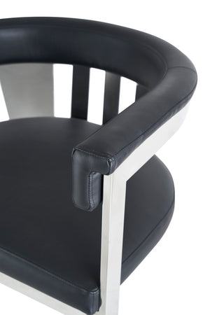 Pontiac - Modern Black Vegan Leather and Stainless Steel Dining Chair