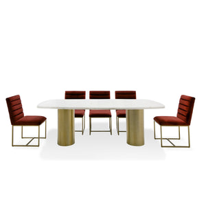 Rocky - Glam White Marble & Brush Gold Large Dining Table — view 3